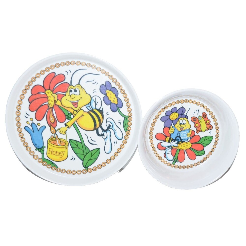 Vtg HONEY NUT CHEERIOS Cereal BEE Melamine BOWL & PLATE ‎ 1980's Silite
